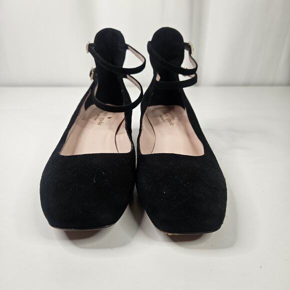 Kate Spade Black Mary Jane Suede Gold Giltter Block Heel 6M Dbl Strap Square Toe - Picture 4 of 9